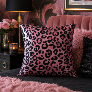 Rose and Black Leopard Print Animal Pattern Cushion