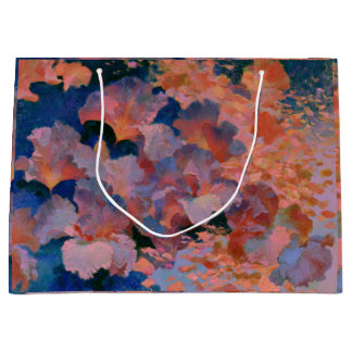 Rose and Brass Floral Impressionist Oil Painting Large Gift Bag