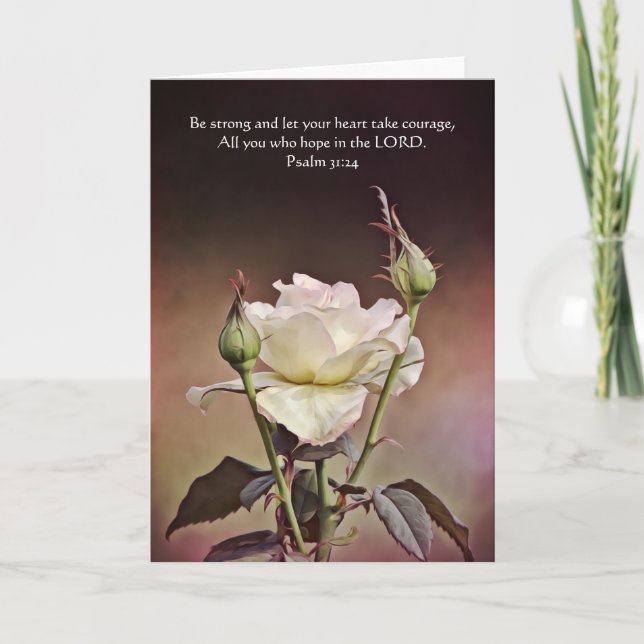 Rose and Buds Scripture Card Psalm 31:24 (Front)