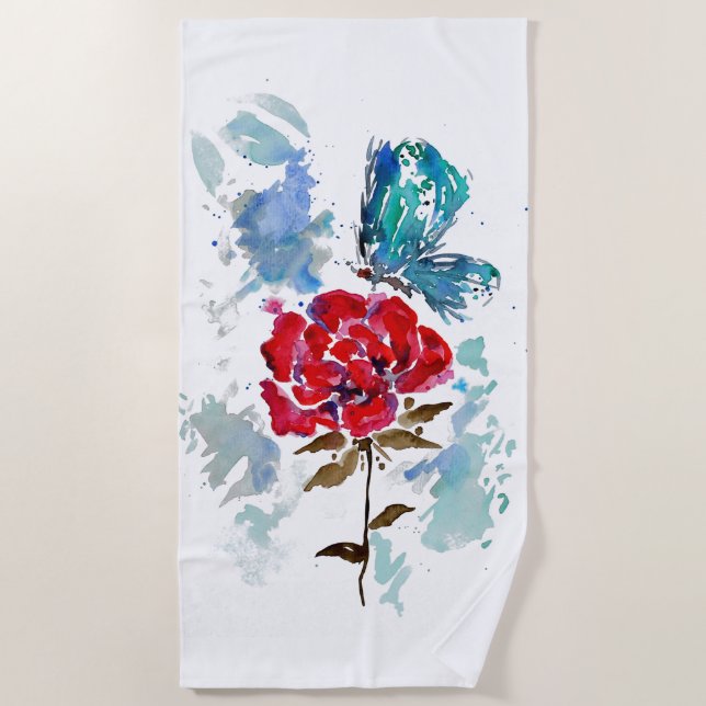 Rose and Butterfly Beach Towel (Front)