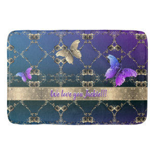 Rose and Butterfly Ornate Bath Mat w/Text