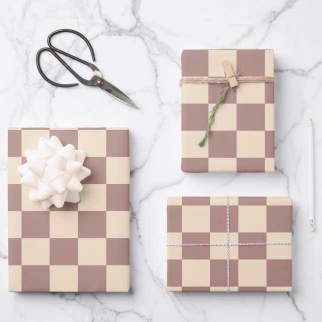 Rose and Champagne Chequerboard Wrapping Paper Sheet (Front)