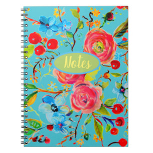 Rose and Cherry Blossom Turquoise Notebook
