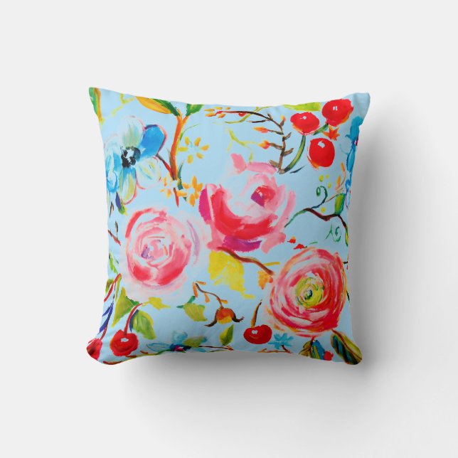 Rose and Cherry Blue Sky Customisable Cushion (Front)