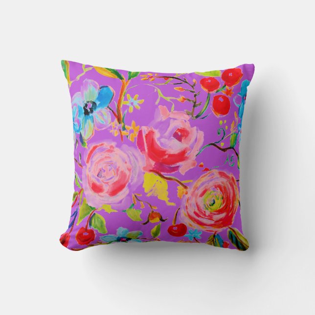 Rose and Cherry Purple Customisable Cushion (Front)