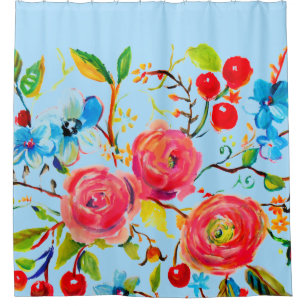 Rose and Cherry Sky Blue 2.0 Shower Curtain