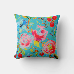 Rose and Cherry Turquoise Customisable Cushion