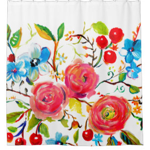 Rose and Cherry White 2.0 Shower Curtain