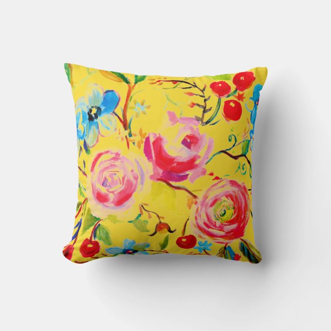 Rose and Cherry Yellow Customisable Cushion (Front)