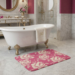 Rose and Cream Peony Toile - French Country Decor Bath Mat