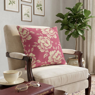 Rose and Cream Peony Toile - French Country Decor Cushion