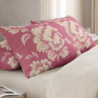 Rose and Cream Peony Toile - French Country Decor Pillowcase