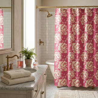 Rose and Cream Peony Toile - French Country Decor Shower Curtain