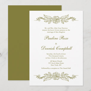 Rose and  Fleurons Green Wedding Invitation