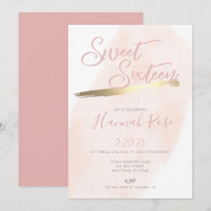 Rose and Gold Watercolor Sweet 16 Birthday Invitation