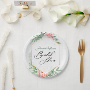 Rose and green floral paper plates