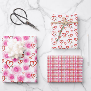 Rose and Heart Patterned Wrapping Paper Sheet