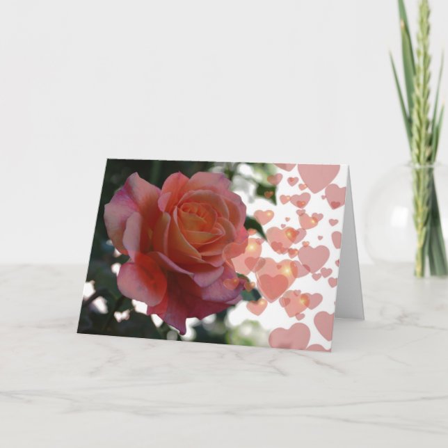 Rose And Hearts Holiday Card (Front)