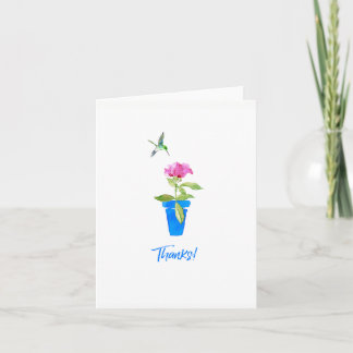 Rose and Hummingbird Thanks Thank You Card