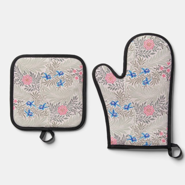 Rose and Larkspur, William Morris Oven Mitt & Pot Holder Set (Front)