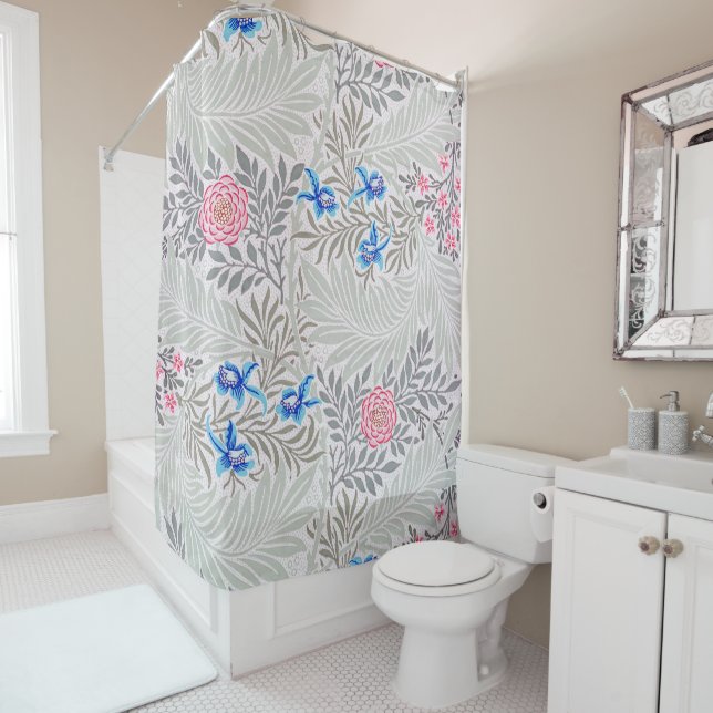 Rose and Larkspur, William Morris Shower Curtain (In Situ)