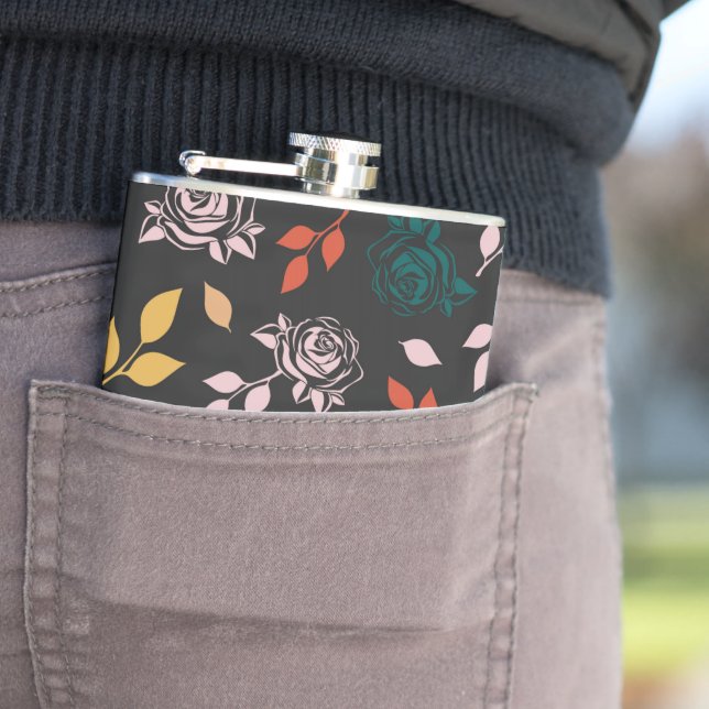 Rose and Leaves Pattern Hip Flask (In Situ)