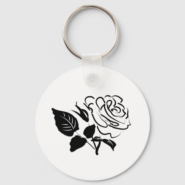 Rose and Leaves Sketch Key Ring (Front)