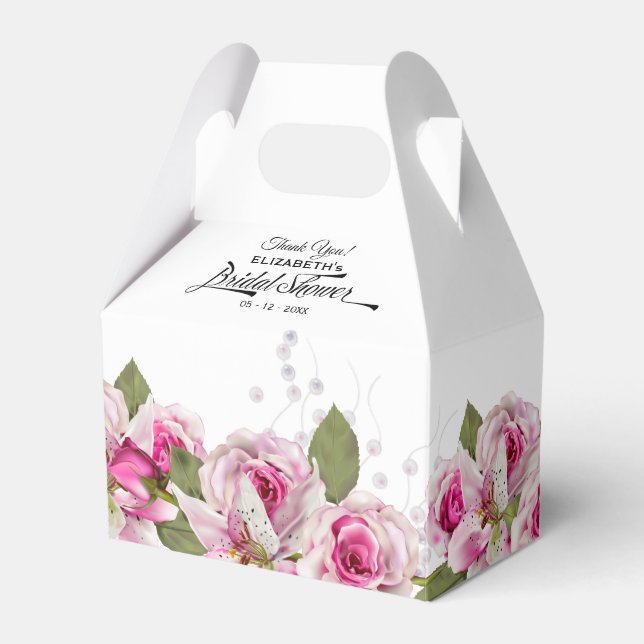 Rose and Lily Pink Bridal Shower Favour Box (Front Side)