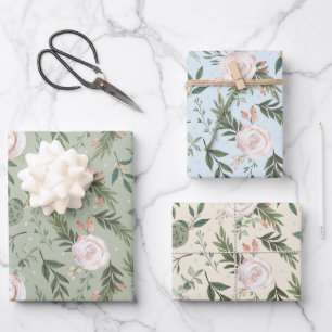 Rose and Lotus Pod Floral Wrapping Paper Sheets
