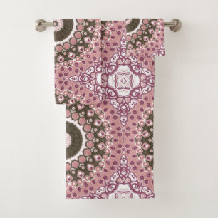 Rose and Mocha Mandala Pattern Floral Geometry Bath Towel Set
