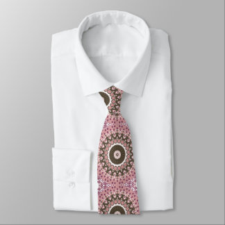 Rose and Mocha Mandala Pattern Floral Geometry Tie