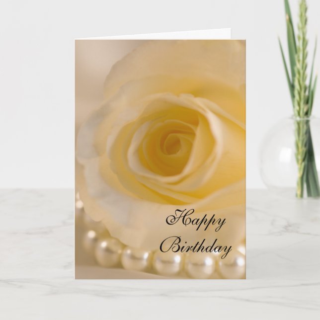 Rose and Pearls Birthday Card (Front)