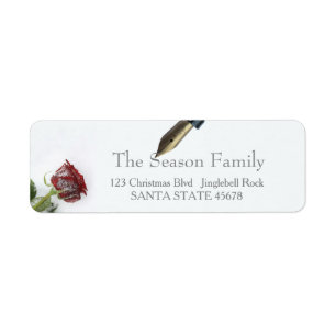 rose and pen on snow Holiday Address Label