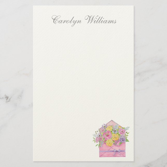 Rose and Peony Floral Envelope Stationery (Front)