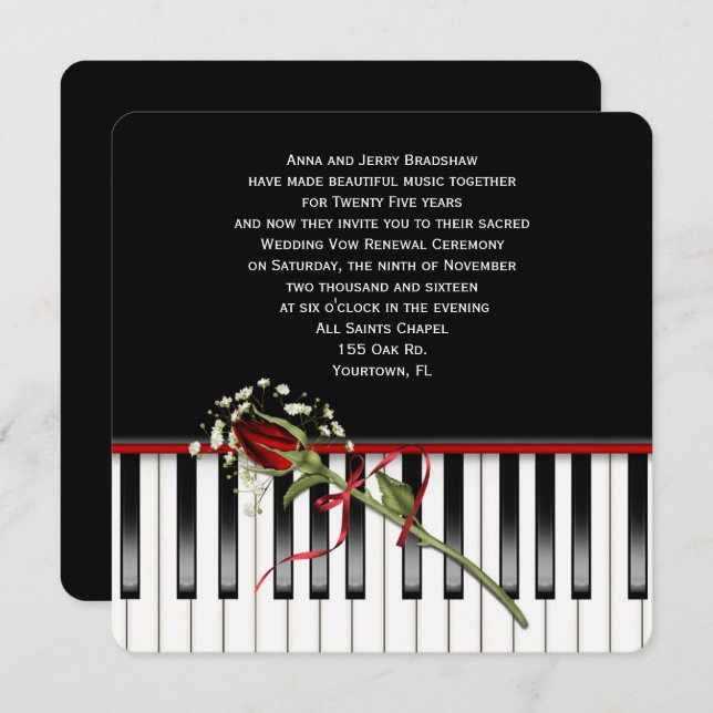 Rose and Piano Wedding Vow Renewal Invitation (Front/Back)