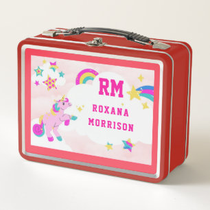 ROSE AND PINK AND WINGED UNICORN LUNCH ORANGE METAL LUNCH BOX