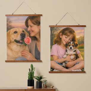 Rose and Puppy Vertical Tapestry Wall Art Set