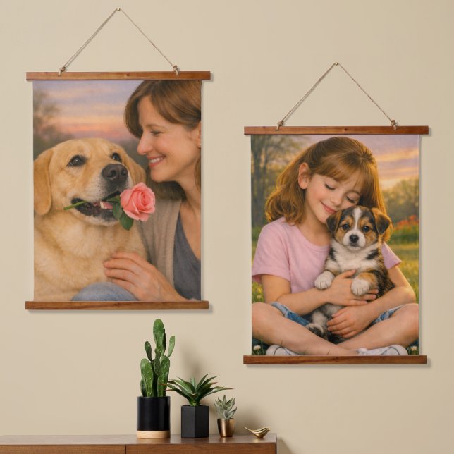 Rose and Puppy Vertical Tapestry Wall Art Set (Asymmetrical)