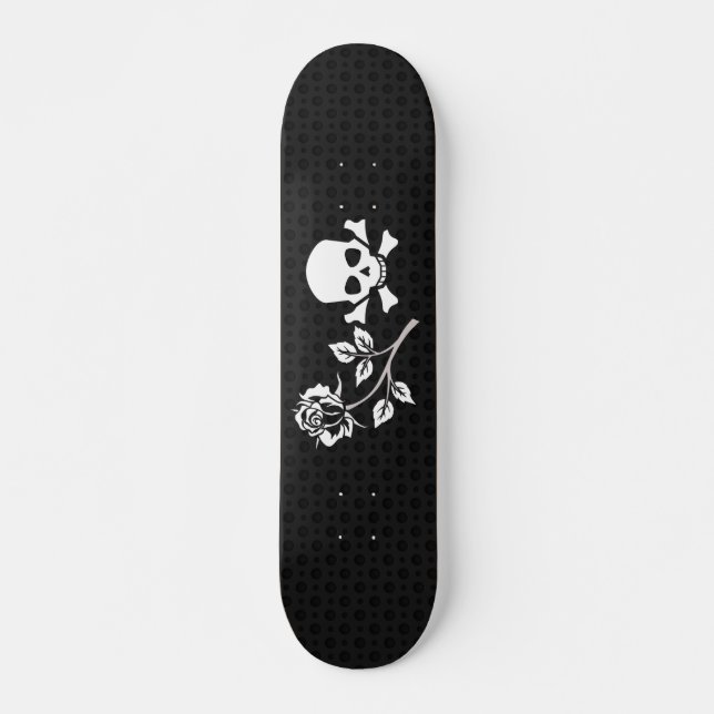 Rose and skull on black skateboard (Front)