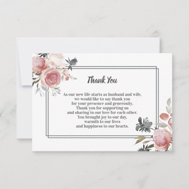 Rose and Thistle Watercolor Wedding Thank You Card (Front)