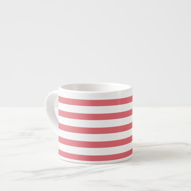 Rose and White Horizontal Stripe Espresso Cup (Front Left)