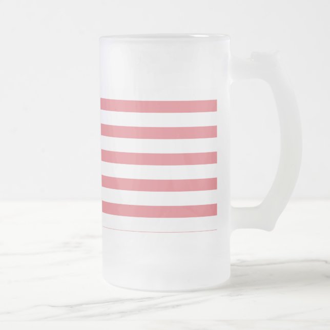 Rose and White Horizontal Stripe Frosted Glass Beer Mug (Right)