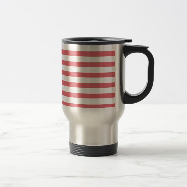 Rose and White Horizontal Stripe Travel Mug (Right)