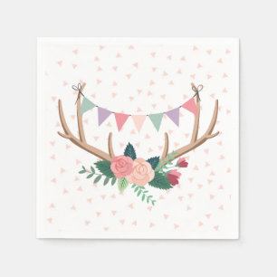 Rose Antlers & Party Bunting Girl's Birthday Napkin
