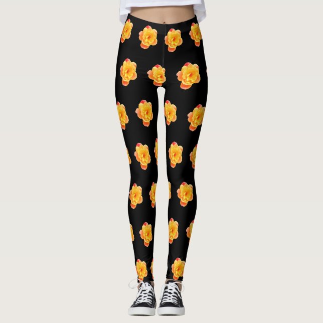 Rose Apricot and Black Leggings (Front)