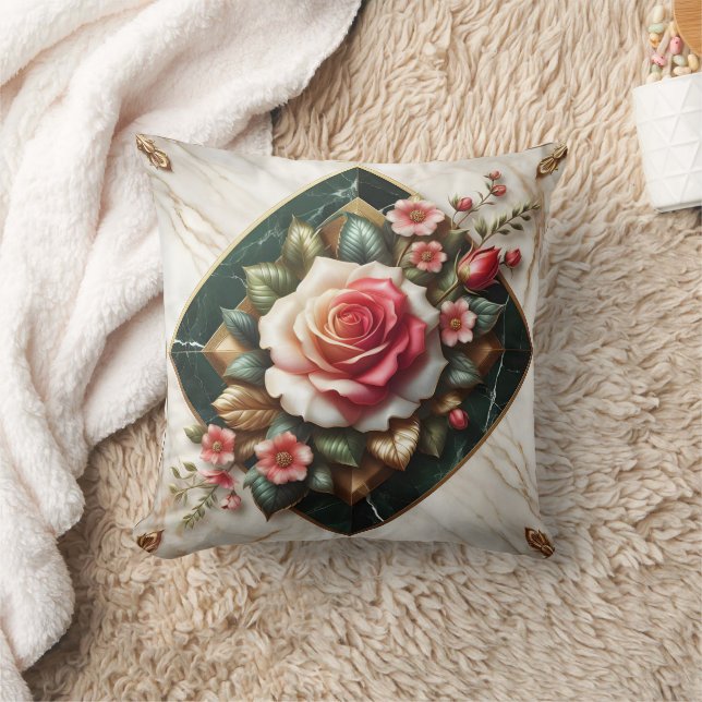Rose Arrangement on Elegant Marble Cushion (Blanket)