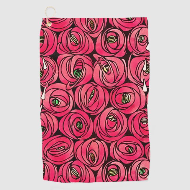 Rose Art Nouveau Rennie Macintosh Graphic Golf Towel (Front)
