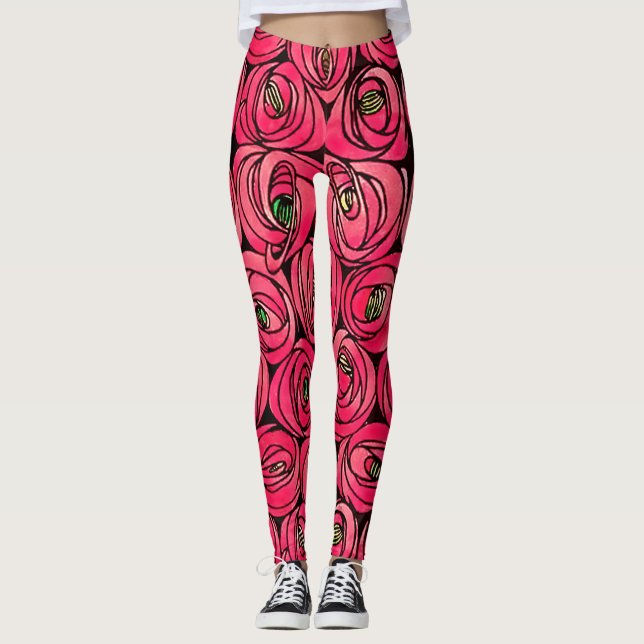 Rose Art Nouveau Rennie Macintosh Graphic Leggings (Front)