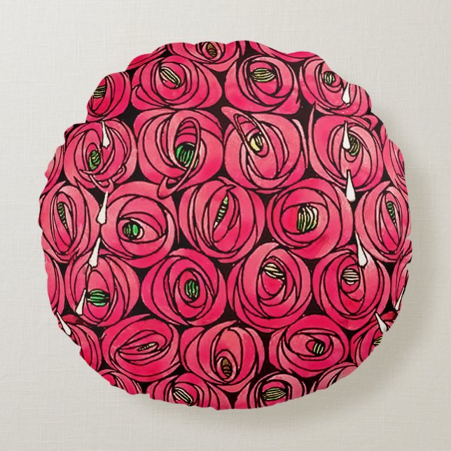 Rose Art Nouveau Rennie Macintosh Graphic Round Cushion (Front)