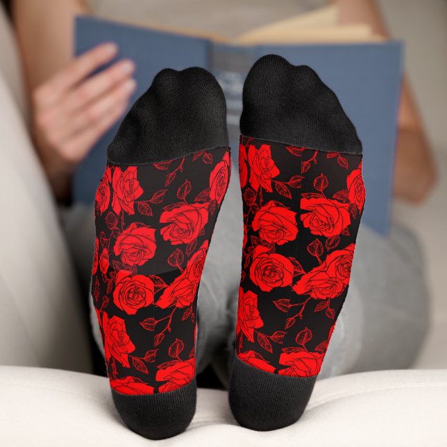Rose Art Pattern Crew Socks (Bottom)